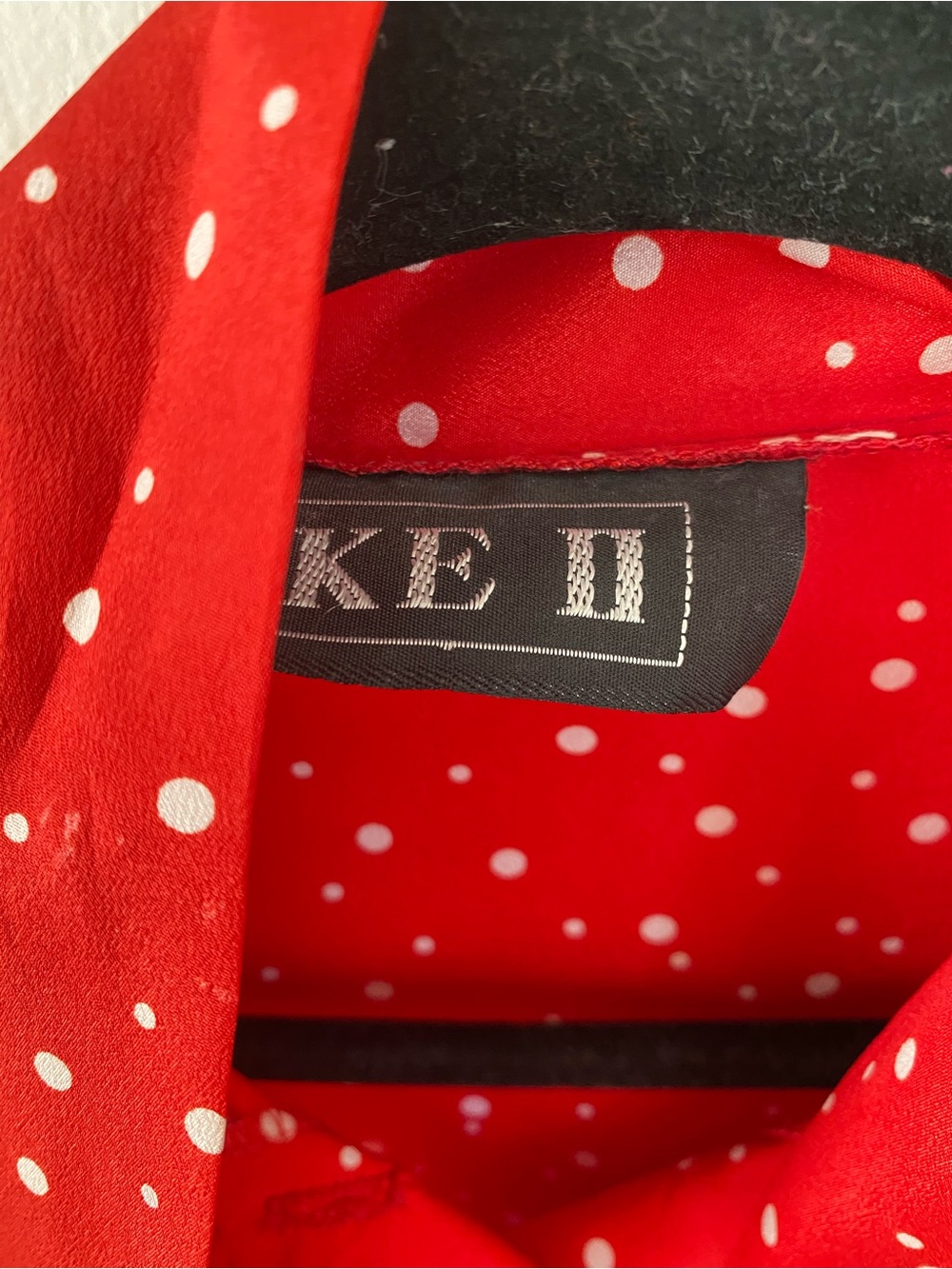 Red Polka Dot Retro Tie-Neck Blouse - Women's Top - size small - classic - Picture 3 of 6